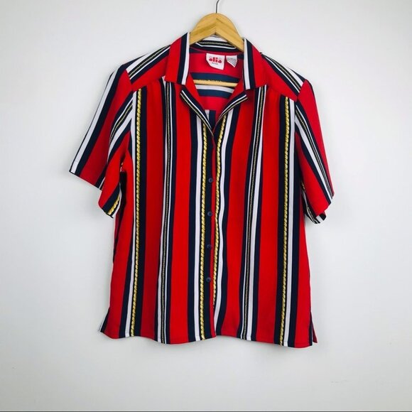 Vintage Alia Stripped Colourful Button Up Shirt Unisex Padded Shoulder Size 12 - Picture 3 of 12